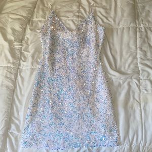 Iridescent sequin mini dress